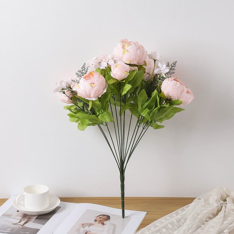 Duovlo Springs Flowers Artificial Silk Peony Bouquets Wedding Home Decoration,Pack of 1 (Spring Pure Pink) - Image 3